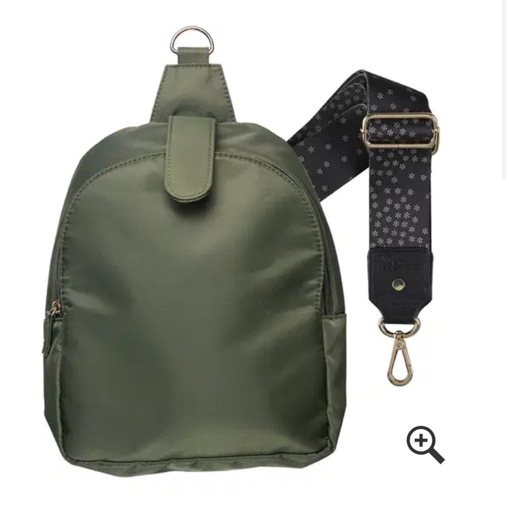 Green Backpack with Black Asterisk Strap